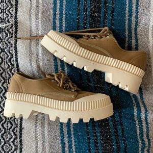 Jeffrey Campbell B2school Big Lug Platform Y2K Sneaker Tan/Cream Size 8.5